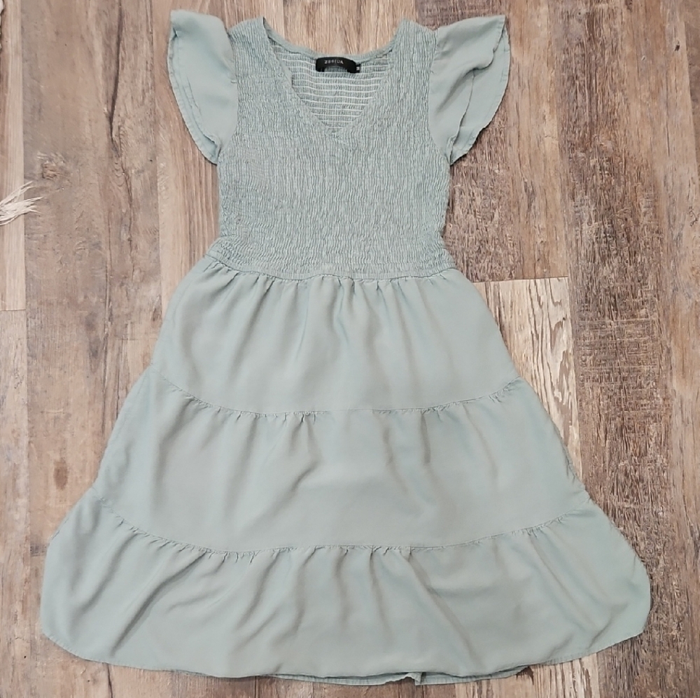 Elegant Sage Green Tiered Dress